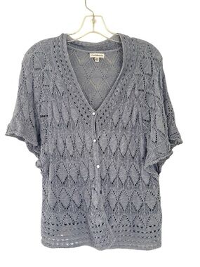 Crochet Knit Cardigan Sweater Short Sleeve Coastal Size XL